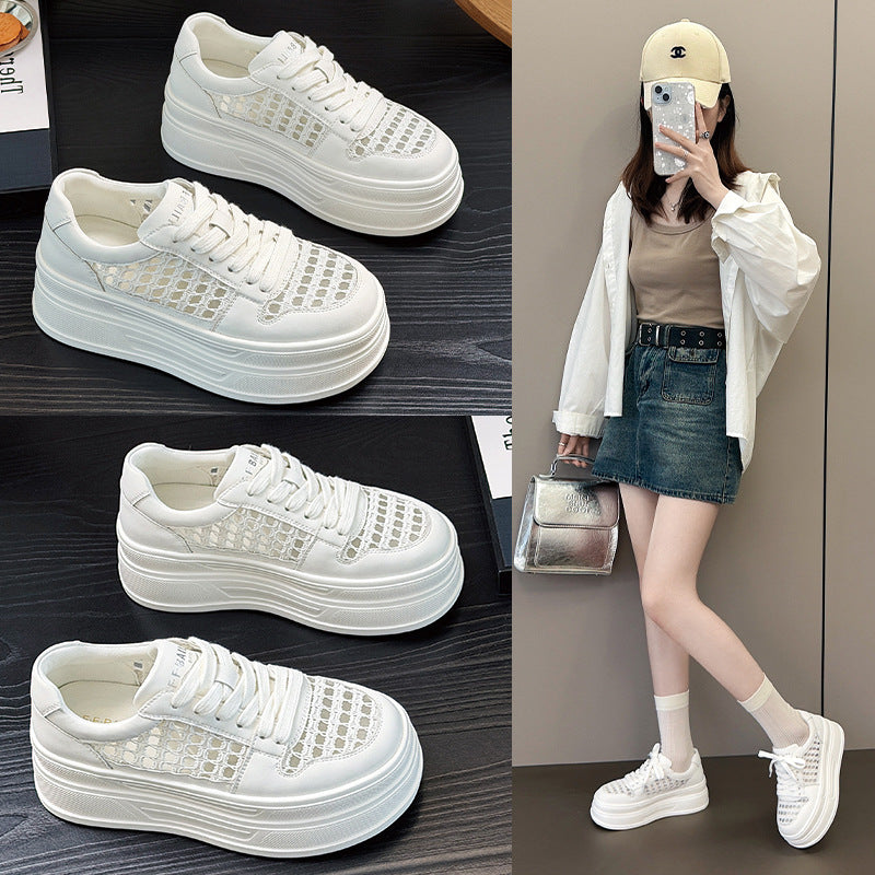 Women's Hollow Out White Autumn Lightweight Platform Mesh Women's Casual Shoes