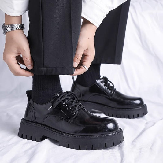 Men's Black British Style Soft Bottom Business Height Increasing Leather Shoes