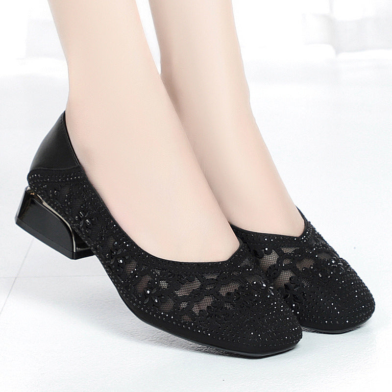 Women's Box Mesh Summer Hollow Surface Pumps Chunky Soft Bottom Breathable Women's Casual Shoes