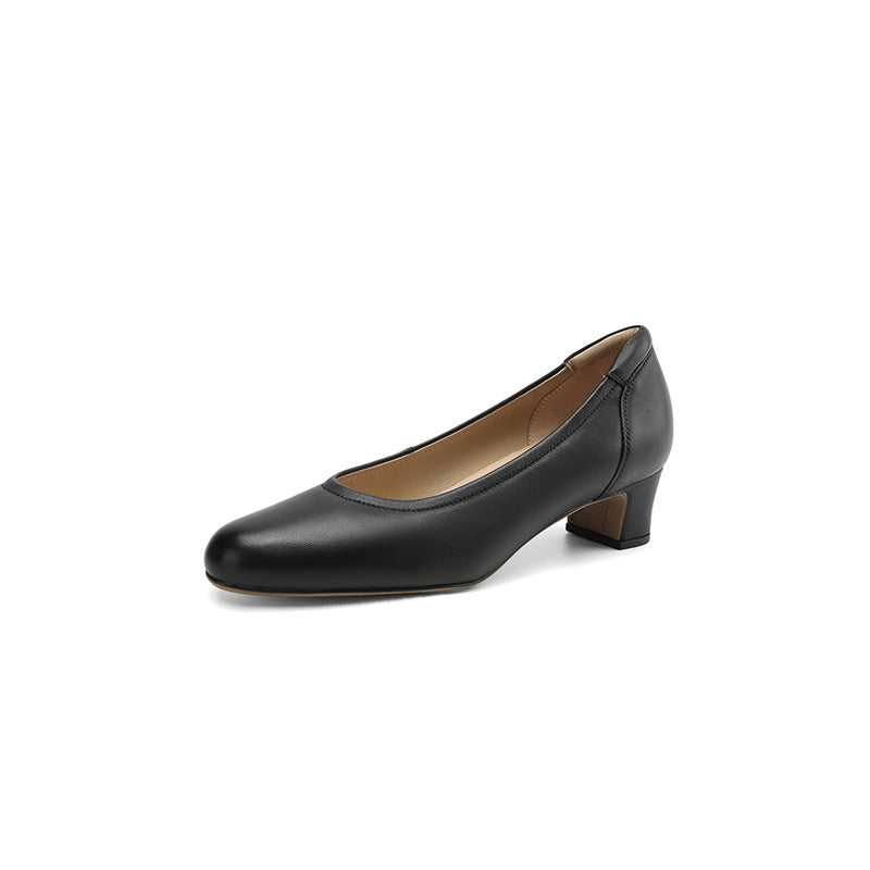 Women's Sheepskin Chunky Pumps Spring Simple Low-cut Slip-on Women's Fashion Shoes