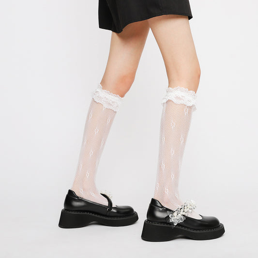 Women's Round Toe British Style Uniform Black Leather Shoes