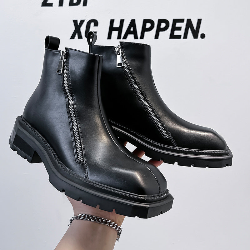 Men's Square Toe Chelsea British Vintage Zipper Boots