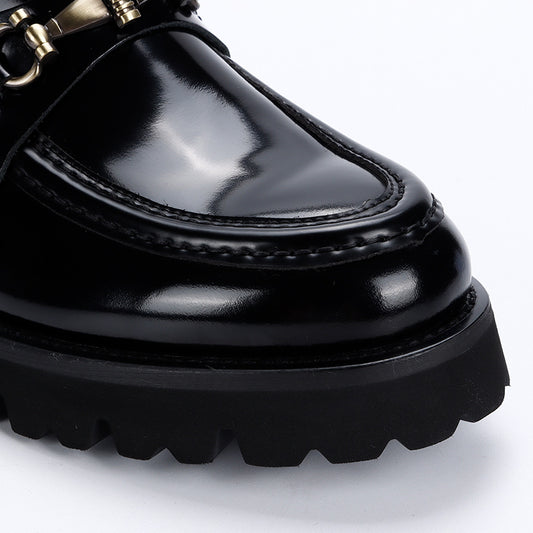 Trendy Chain Buckle Breathable Thick Bottom Black Leather Shoes