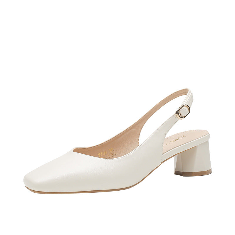 Women's Closed Toe Versatile Square Retro French Heels