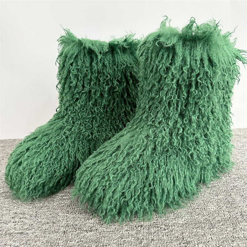 Women's Tan Sheep Millennium Hot Style Fur Tassel Punk Tide Snow Boots