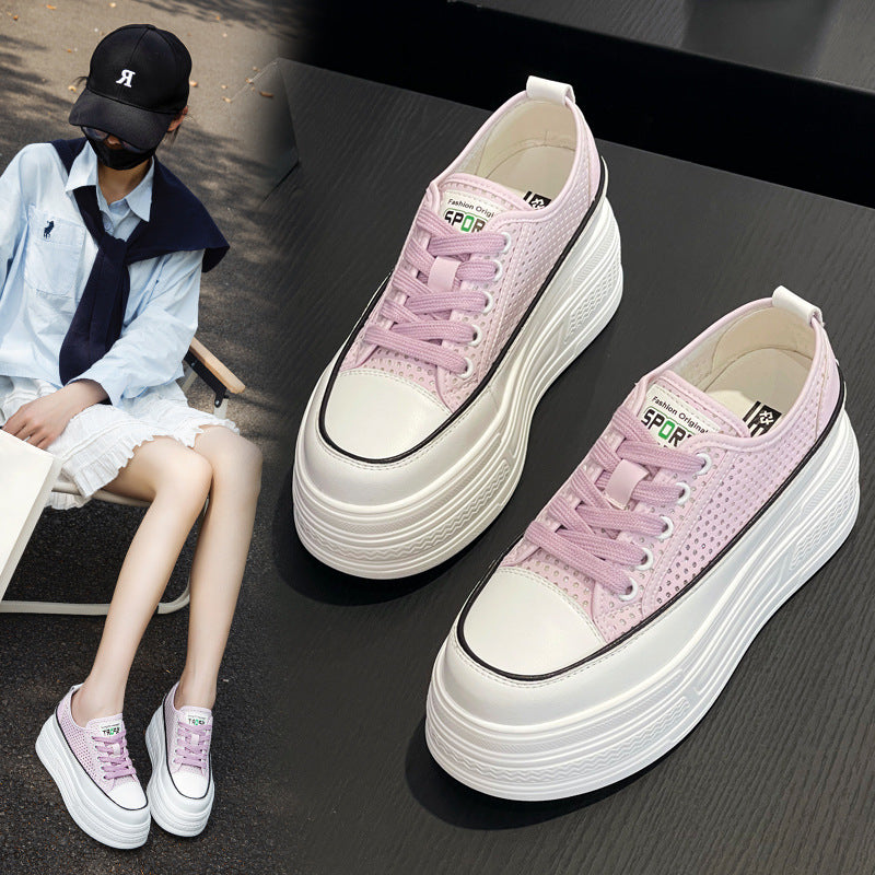 Women's White Summer Versatile Breathable Board Muffin Casual Shoes
