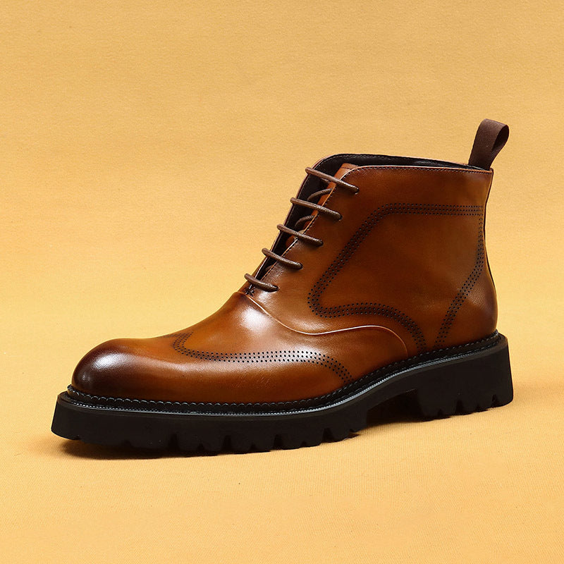 Men's British Style Real Lining Thick Bottom Boots
