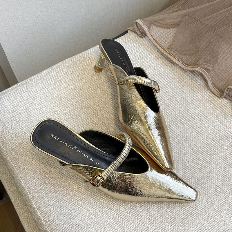 Women's Closed Toe Outer Wear Pointed Stiletto Half Heels