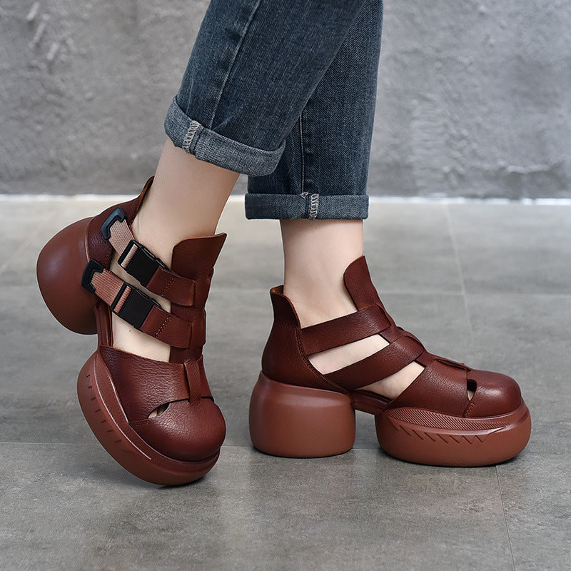Layer Cowhide Vintage Roman Summer Platform Sandals