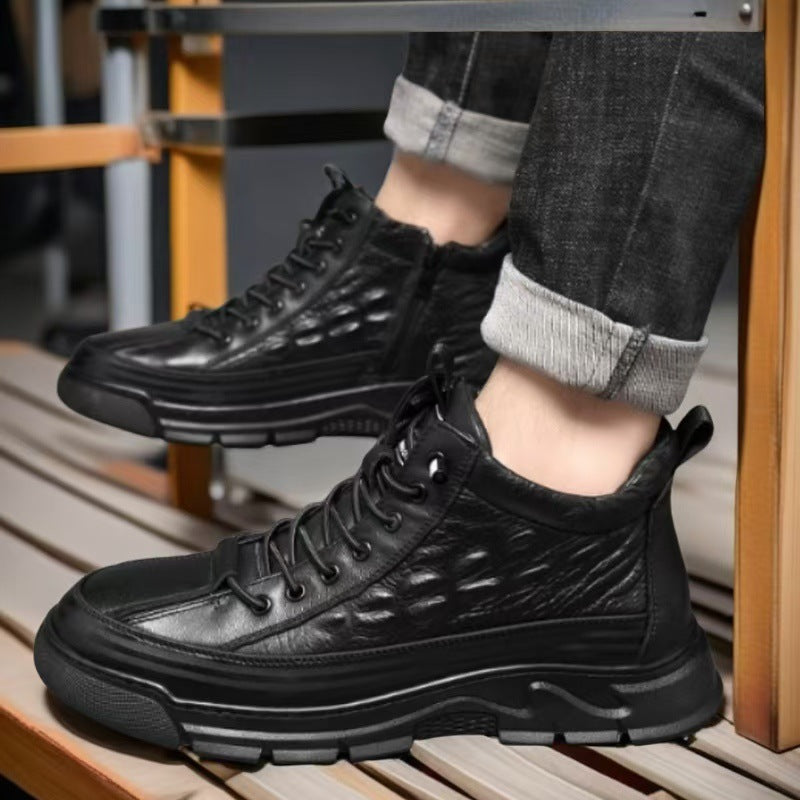Men's Winter Fleece-lined First Layer Cowhide Cotton Fashion Men's Shoes
