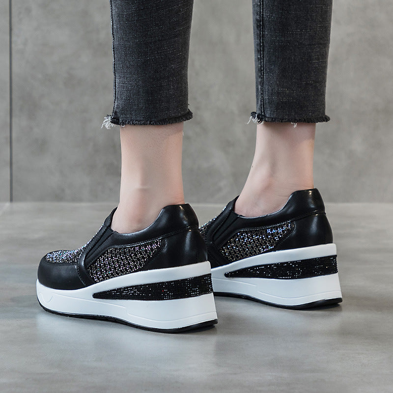 Rhinestone Wedge Female Platform Pumps Lightweight Travel Loafers