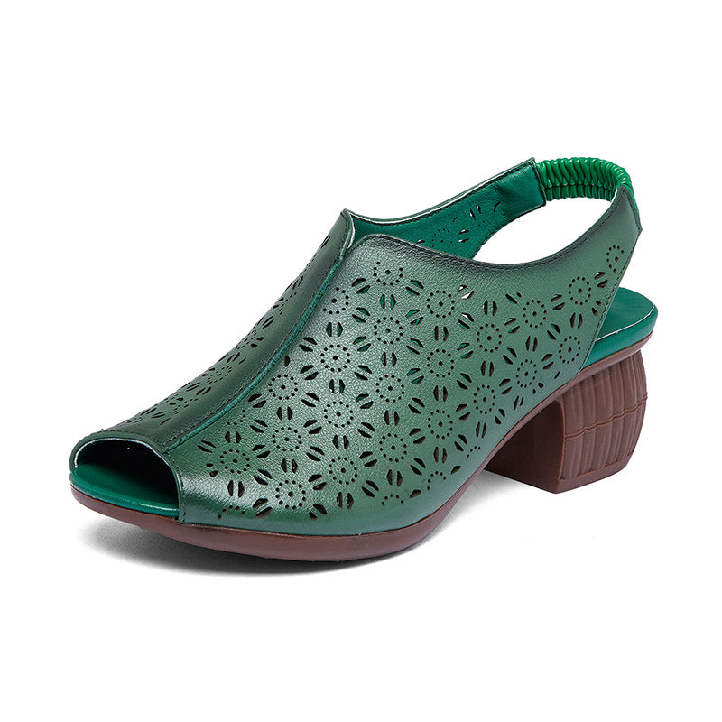 Women's Breathable First Layer Cowhide Soft Bottom Heels