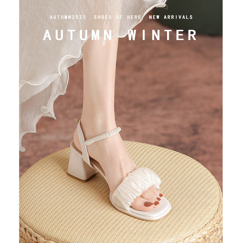 Women's Fairy Style Elegant High Pearl Bow Heels