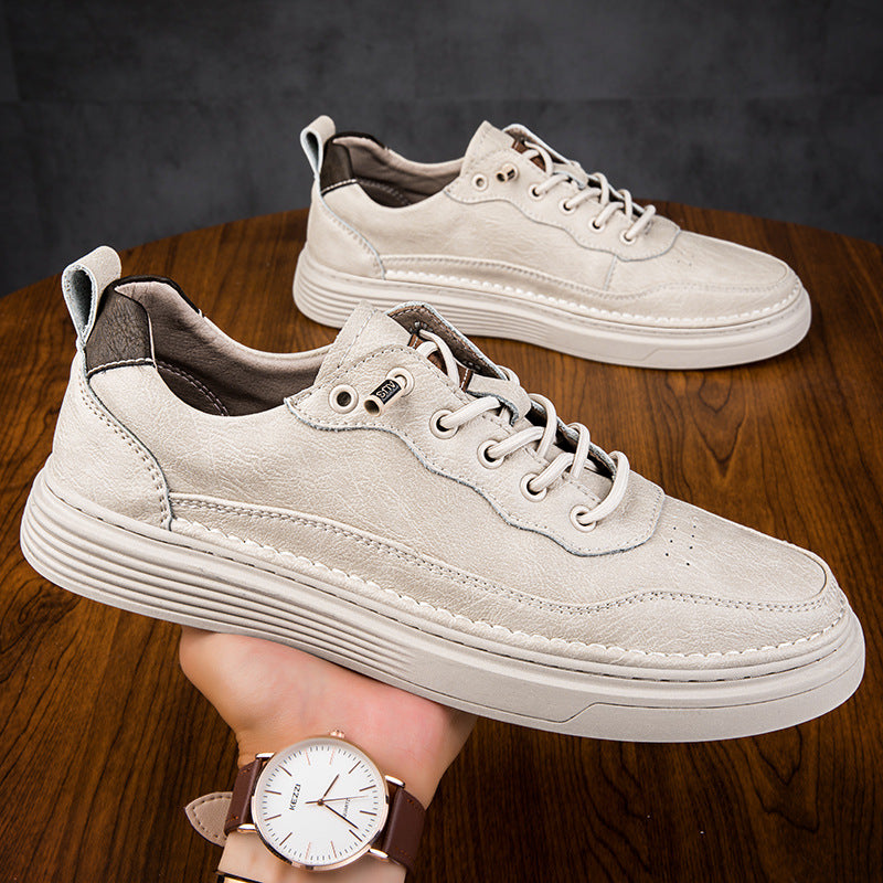 Men's Sports Cowhide Flat Korean Style Plus Sneakers