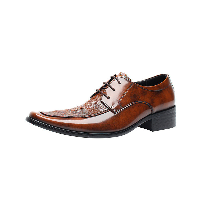 Men's Layer Cowhide Gentleman Fashion Warped Head Crocodile Leather Shoes