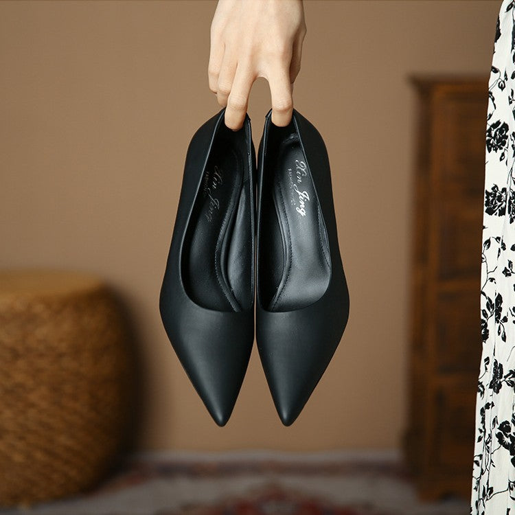 Women's Black French Pointed High Professional Simple Women's Fashion Shoes