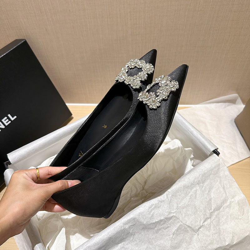 Women's Flat Rhinestone Square Buckle Pointed Toe Women's Shoes