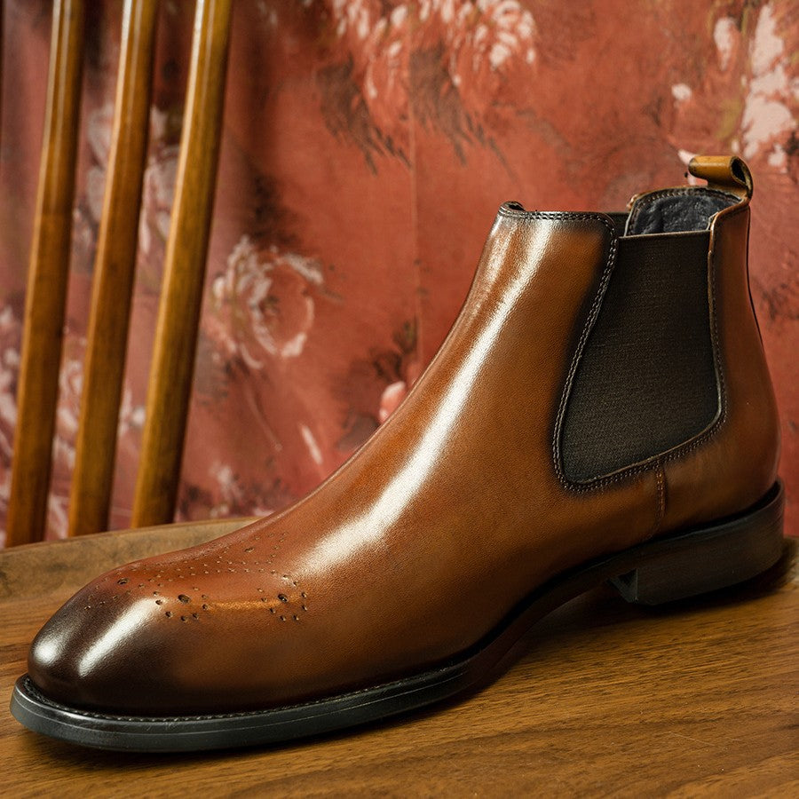 Men's Martin British Square Toe Carved Ankle Boots