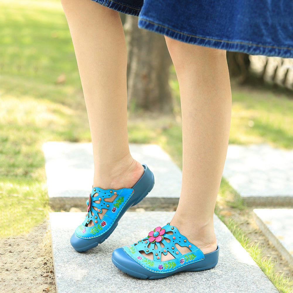 Hand-rub Color Retro Stereo Flower Cutout Sandals