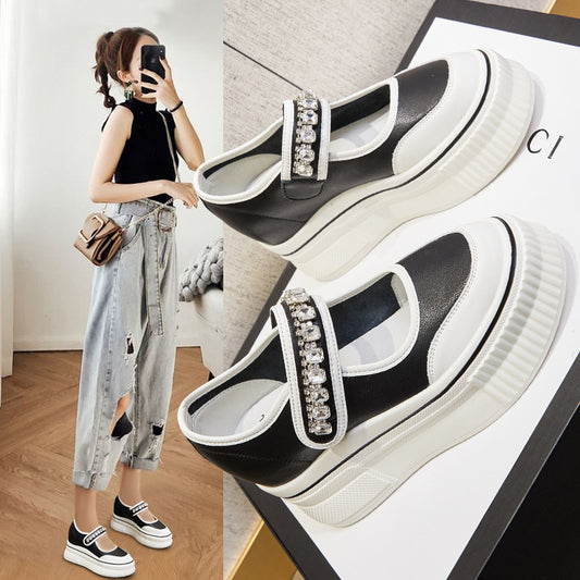 Women's Bottom Increased Rhinestone Mary Jane Fashionable Small Loafers
