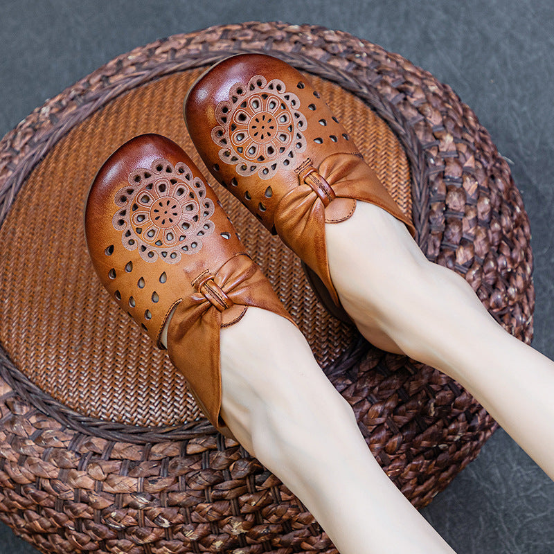 Women's Bottom Top Layer Cowhide Chinese Style Toe Heels