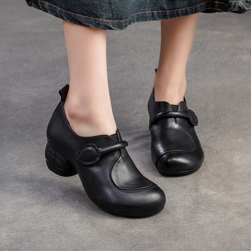 Women's Cowhide Retro Small High Pumps Elegant Heels