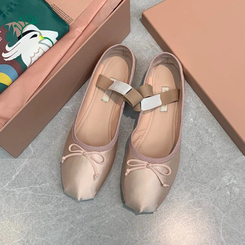 Grandma Bow Pumps Flat Round Toe Casual Shoes
