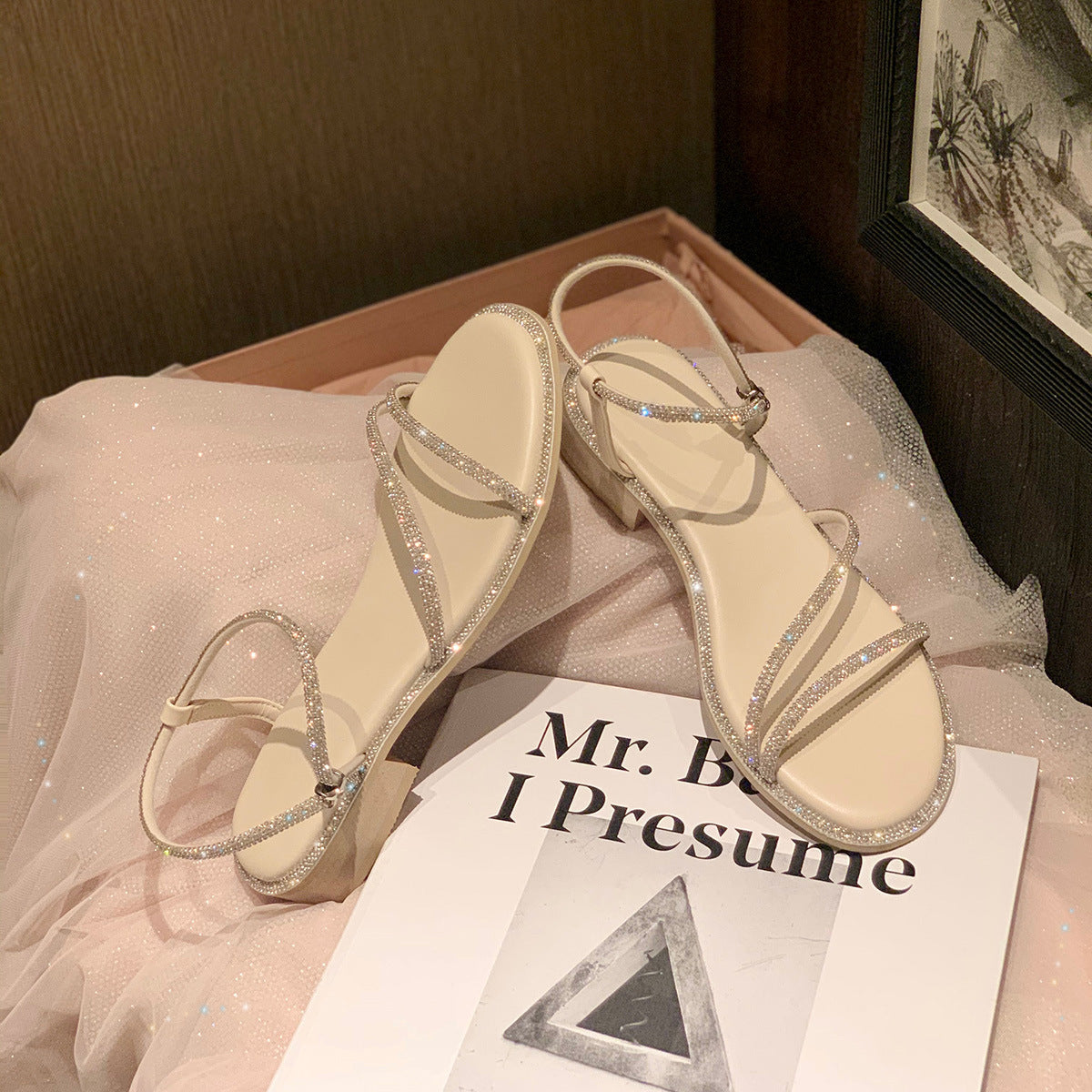 Women's Summer Exquisite Shining Diamond Open Toe Temperament Heels