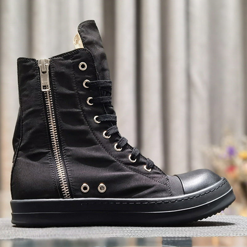 Men's Solid Color Sports Board Lace Up Round Canvas Shoes