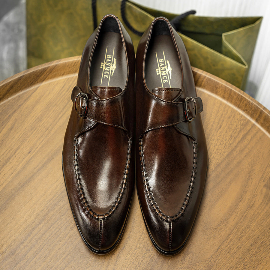 Men's Strength Quality Monk Cowhide Penny Business Leather Shoes