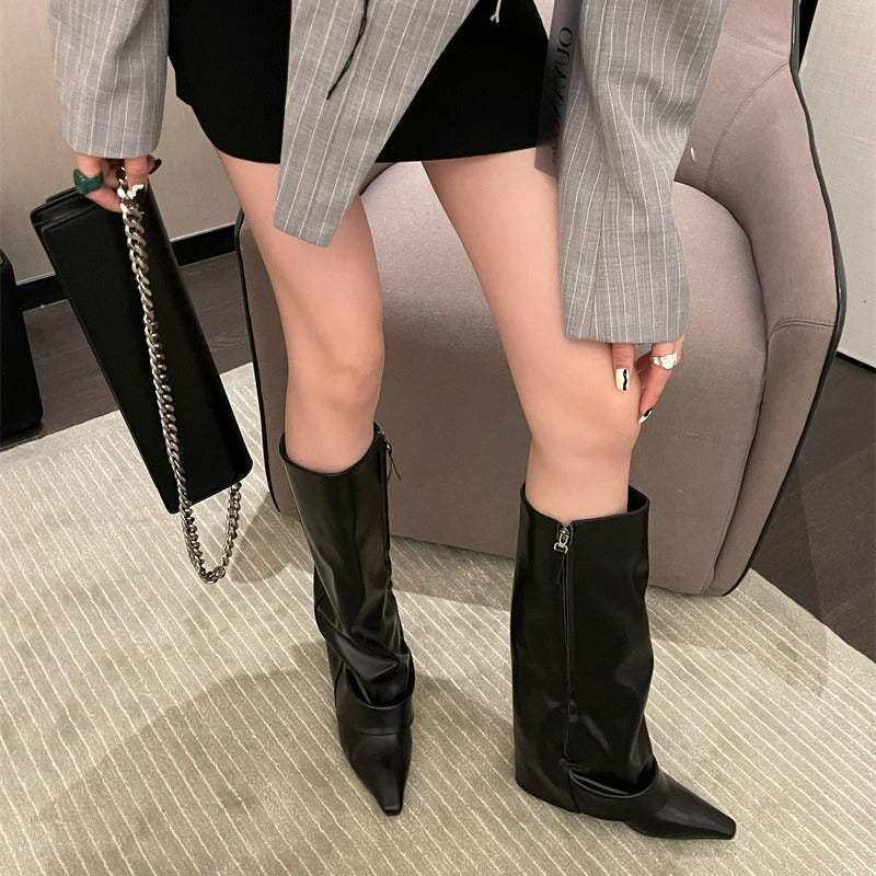 Pipe Black Knee-high Below The Knee Thin Boots