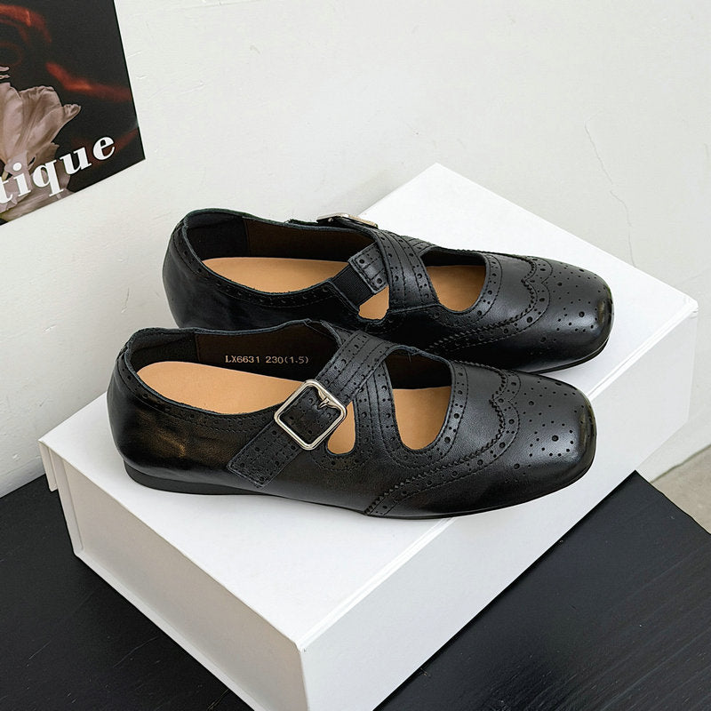 Mary Jane Low-cut Belt Buckle Small Low Top Square Leather Shoes