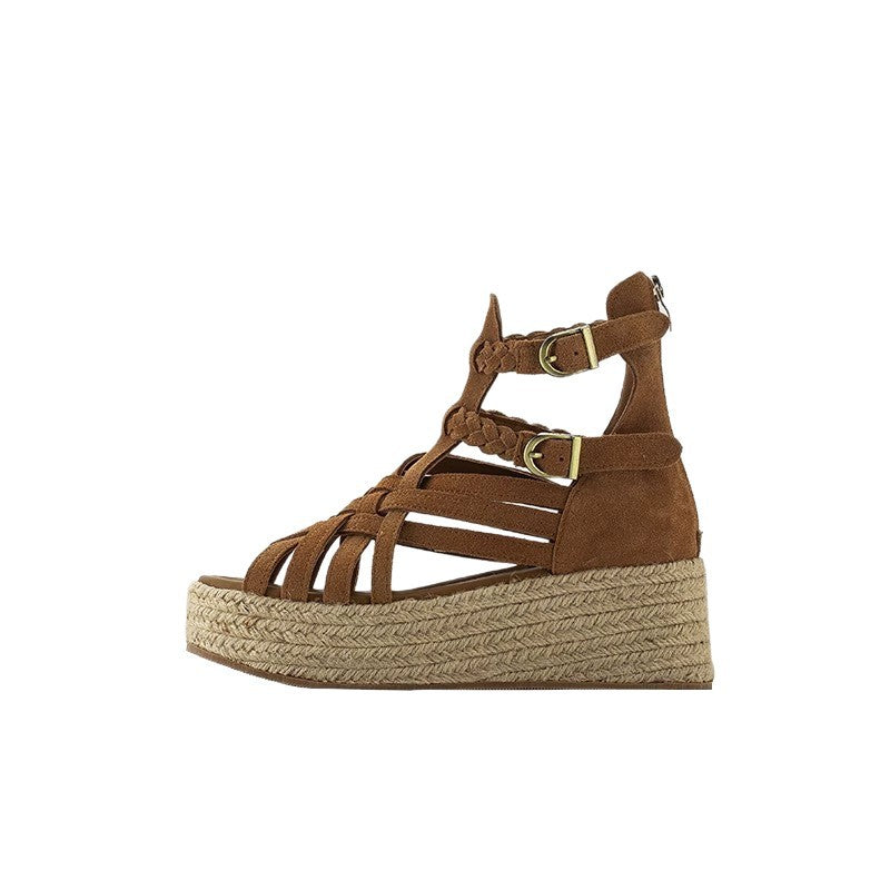 Women's Platform French Straw Roman Summer Open Casual Shoes