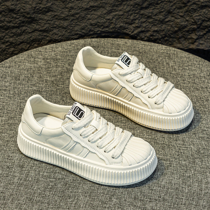 Women's Platform White Shell Toe Real With Fleece Lining Flat Biscuit Women's Casual Shoes