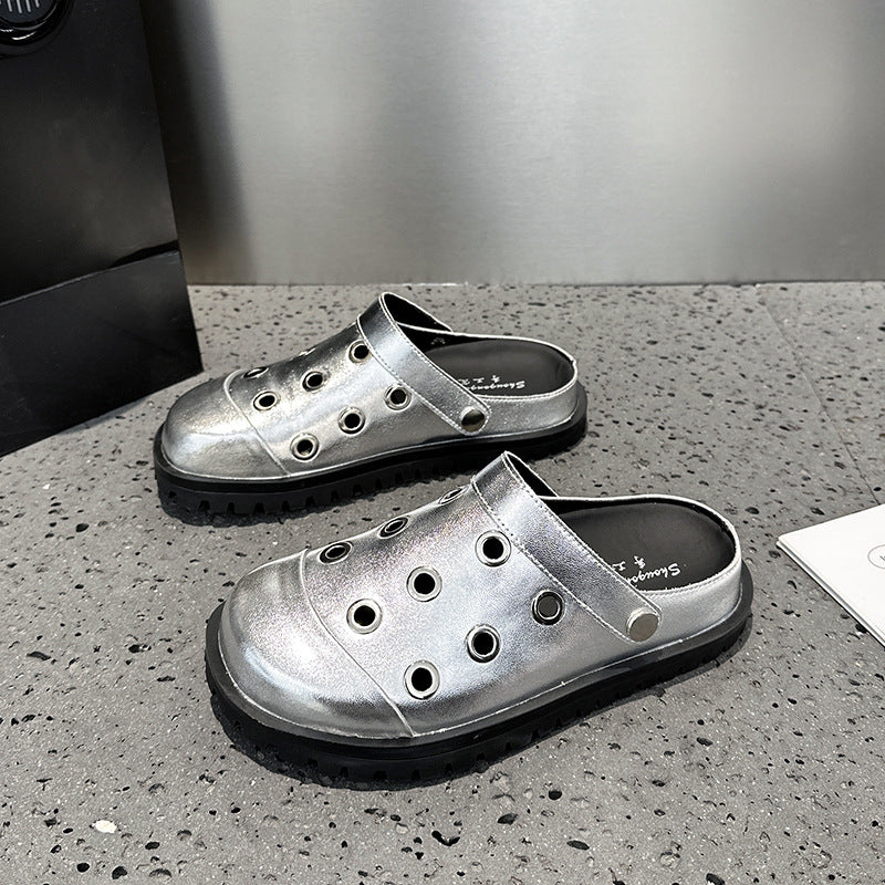 Women's Metallic Platform Outer Wear Height Increasing Leisure Slip-on Slippers