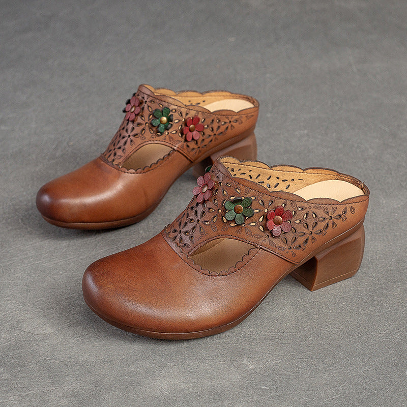 Women's Style Little Flower High Round Toe Heels