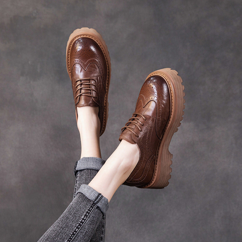 Women's First Layer Cowhide Spring Retro Pumps Casual Shoes