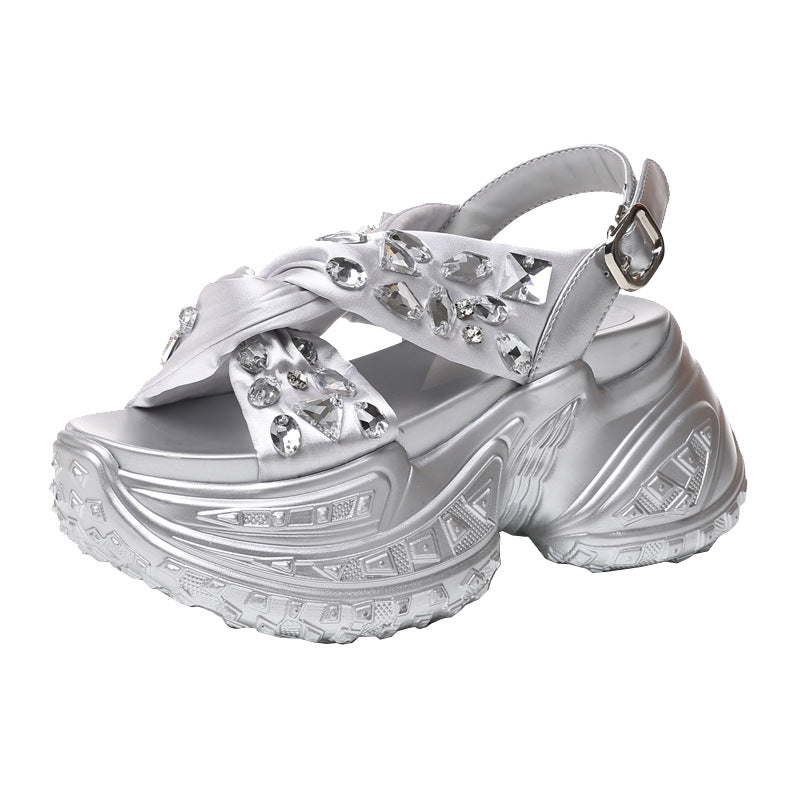 Women's Thick-soled With Small Summer Rhinestone Muffin Sandals
