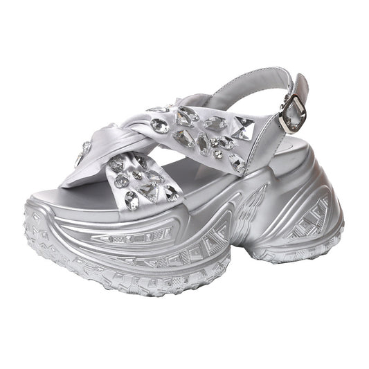 Women's Thick-soled With Small Summer Rhinestone Muffin Sandals