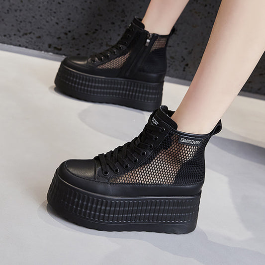 Women's Platform White Summer Hollow Mesh Surface Sneakers