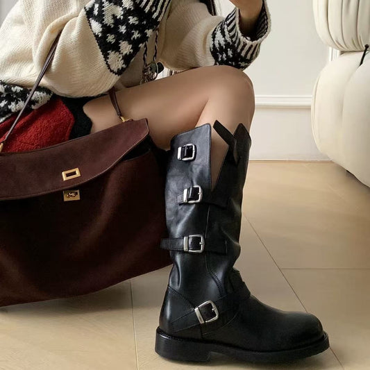 Women's Washed Horse Martin Long Buckle Boots