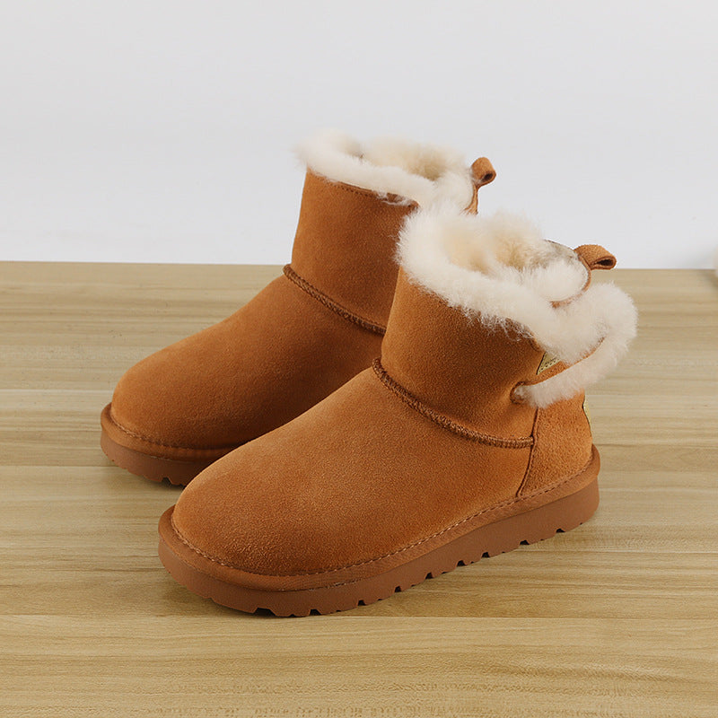 Women's Genuine Fur Integrated Waterproof Ankle Fleece-lined Snow Boots