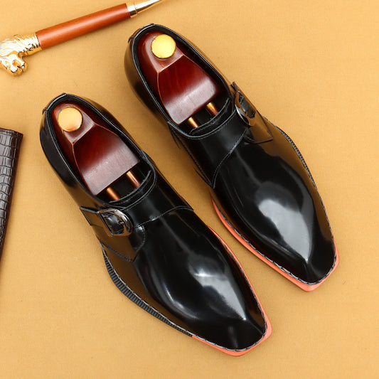 Men's High-grade Patent Glossy British Buckle Business Leather Shoes