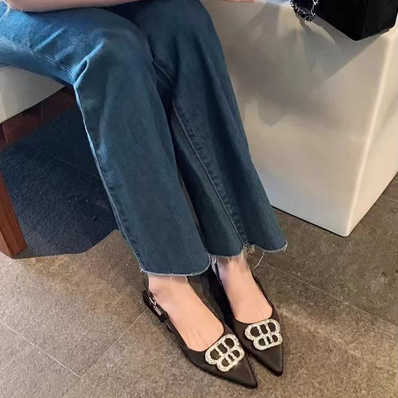 Women's Rhinestone Low Small Sharp Point Advanced Sandals