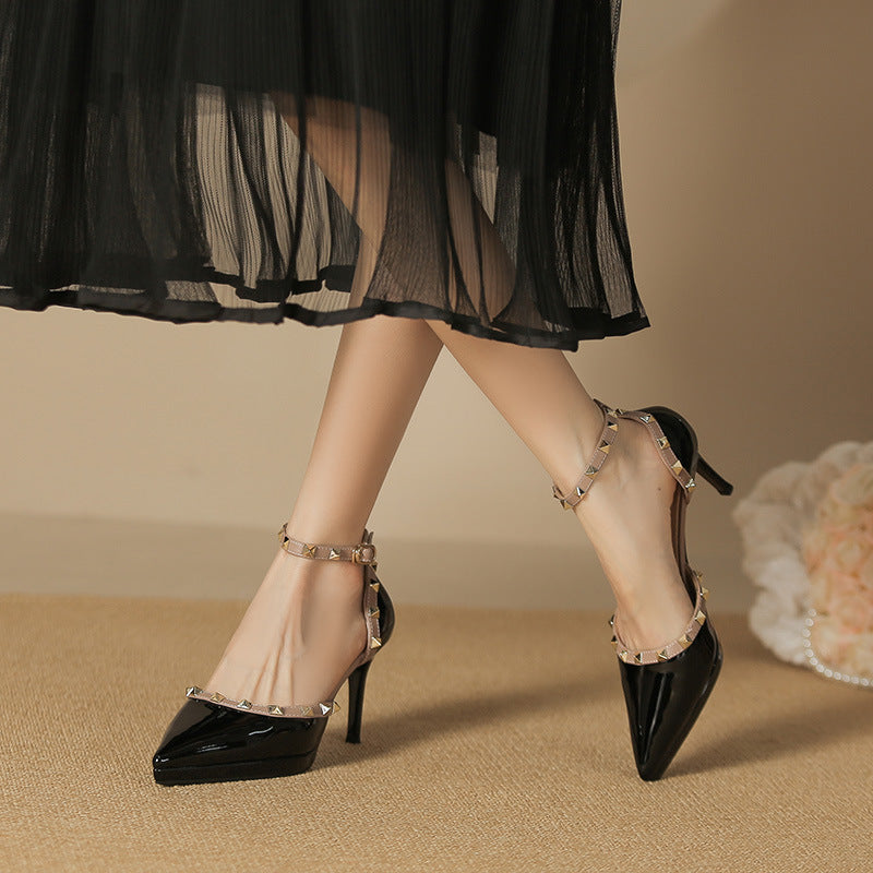Women's Pointed Toe Hollowed High With One-word Waterproof Platform Heels