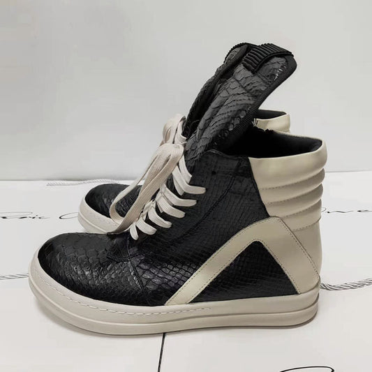 Men's Snakeskin Round Toe Raise The Bottom Lace Up Inverted Sneakers