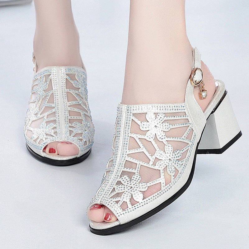 Women's Outer Wear Summer Mother Rhinestone Mid Heels