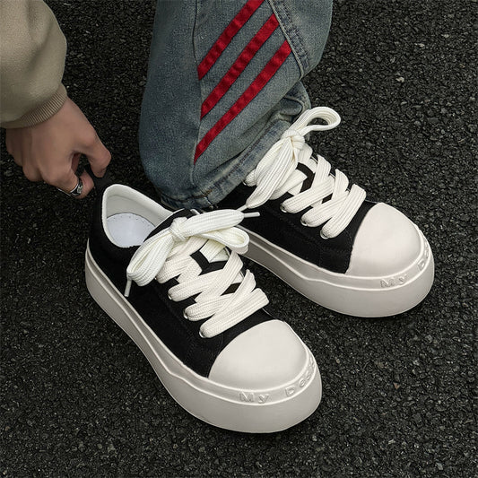 Head Black White Boys Niche Platform Sneakers