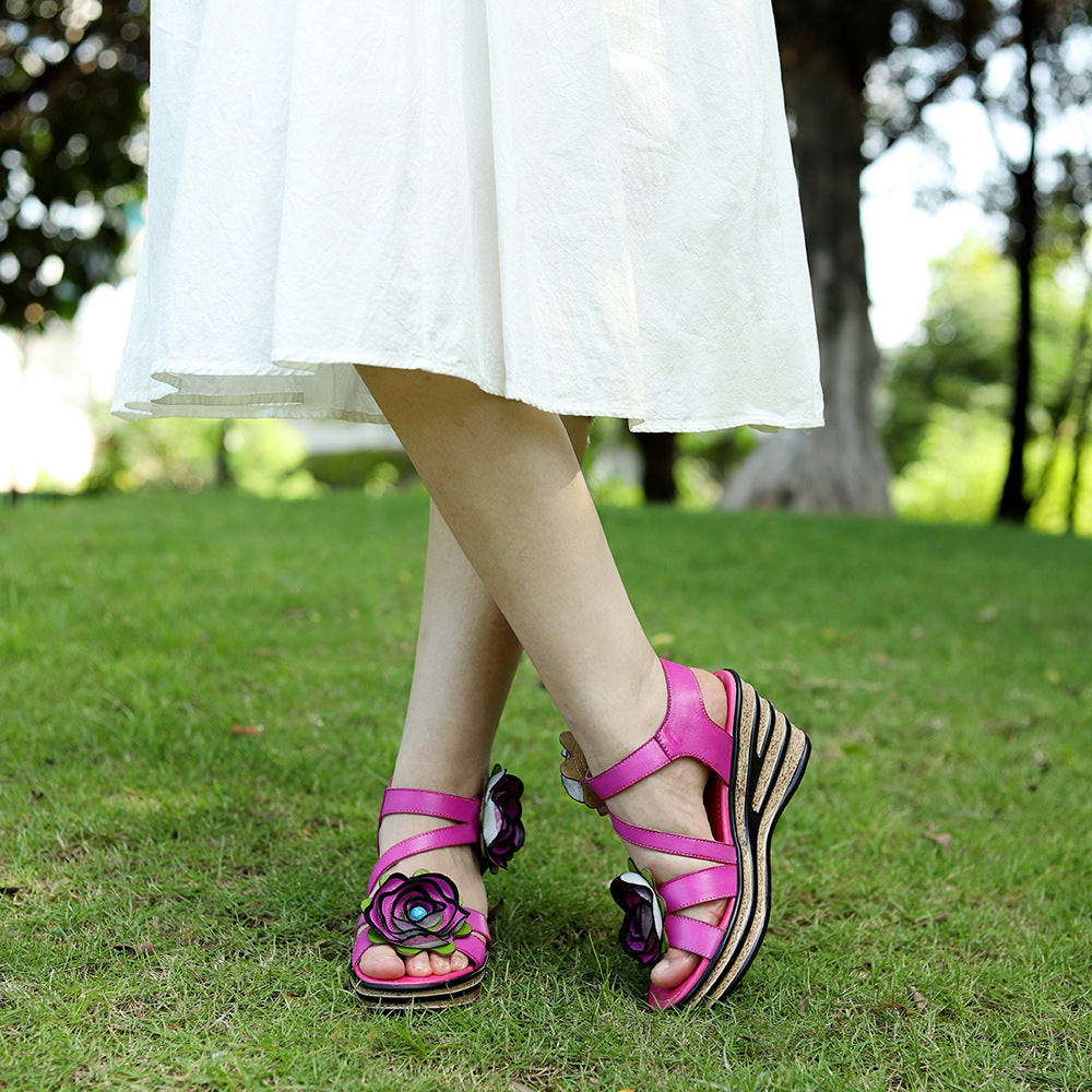 Summer Hand-rub Color Three-dimensional Flower Comfortable Sandals