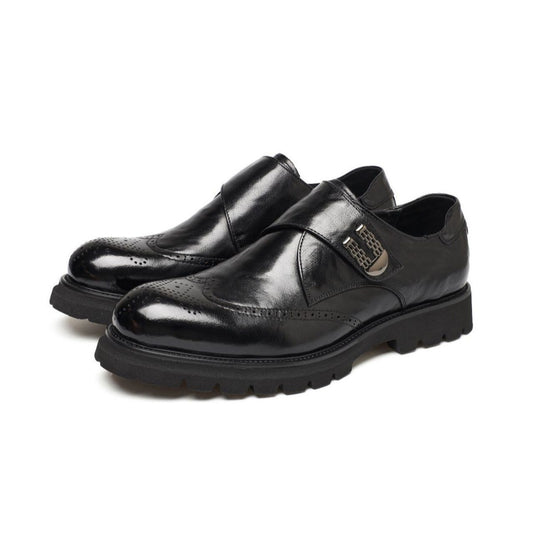 Men's Layer Cowhide Brogue Formal Business Low Leather Shoes